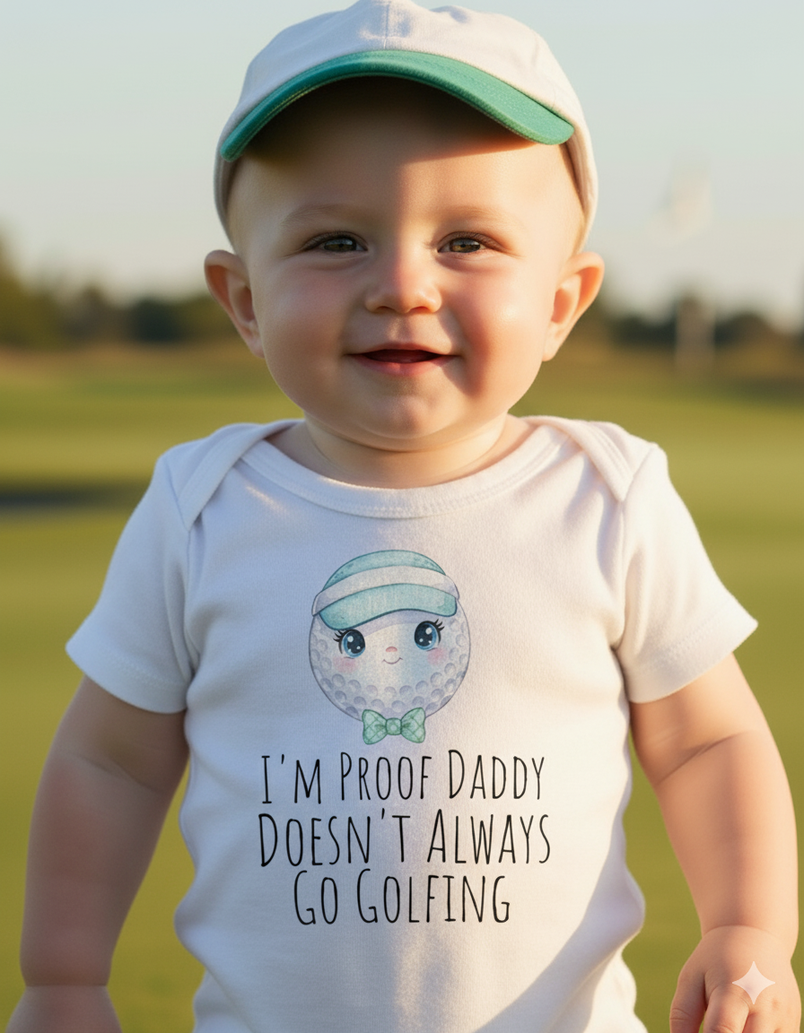 I’m Proof Daddy Doesn’t Always Go Golfing Onesie – Funny Baby Bodysuit Gift dad