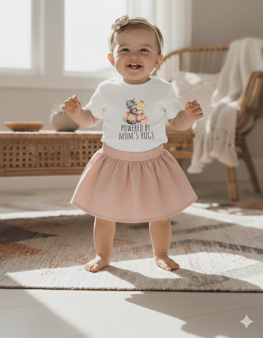 Powered by Mom’s Hugs – Cute Baby Jersey T-Shirt boy or girl baby shower gift