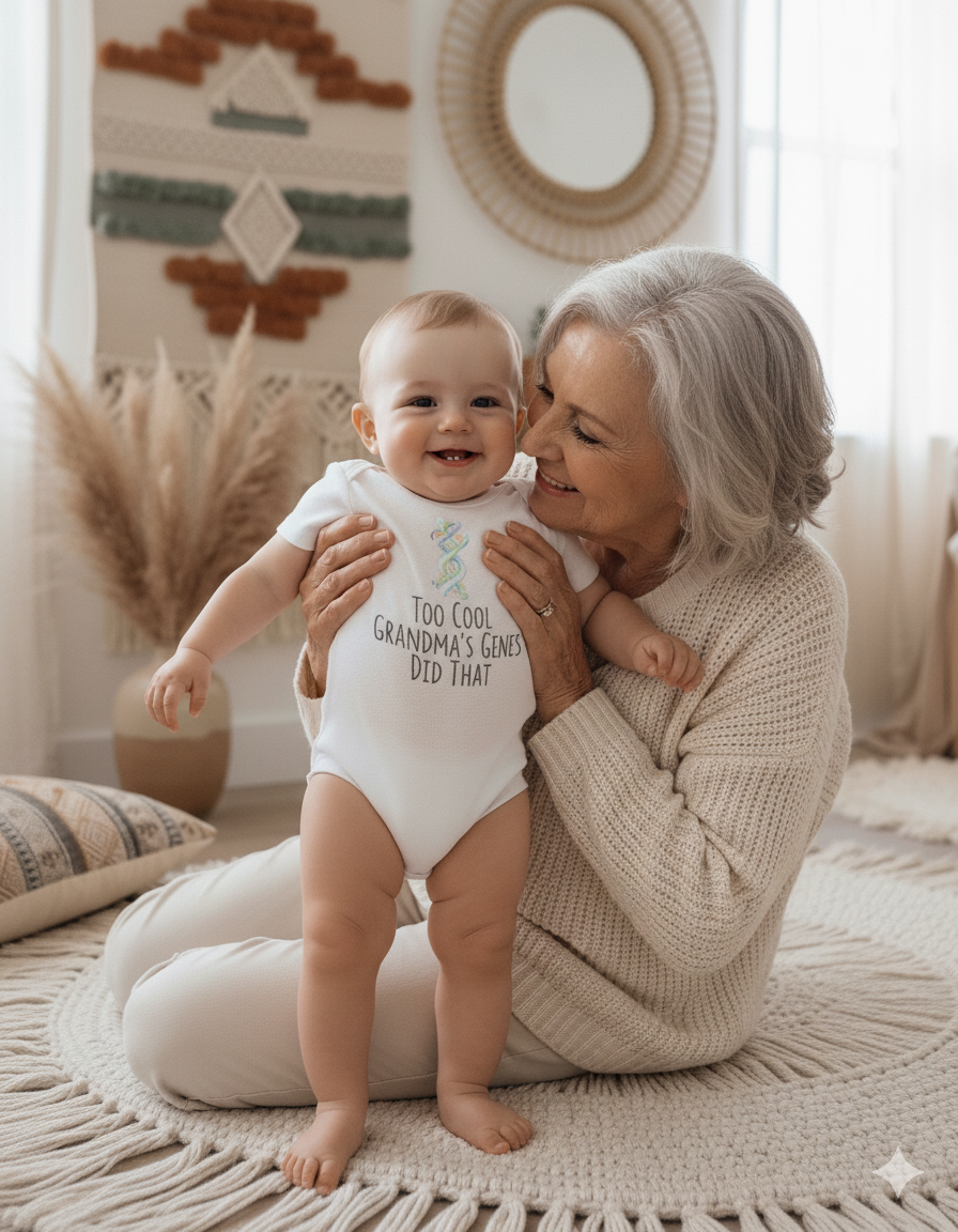 “Too Cool — Grandma’s Genes Did That | Funny Baby Onesie | Cute Grandson Bodysuit | Grandma Gift | Baby Shower Outfit”