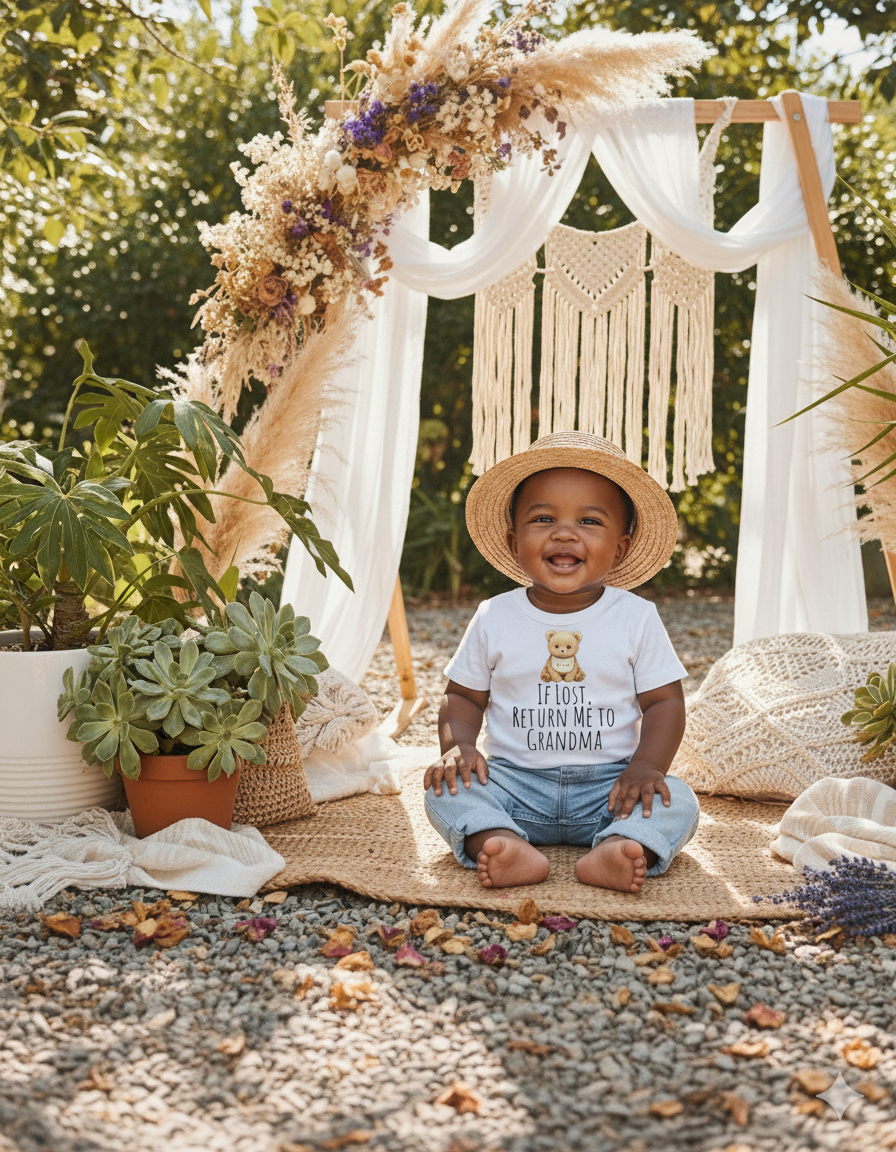 If Lost, Return Me to Grandma Baby T-Shirt | Funny Baby Shirt | Cute Grandson Outfit | Grandma Gift | Baby Shower Clothing