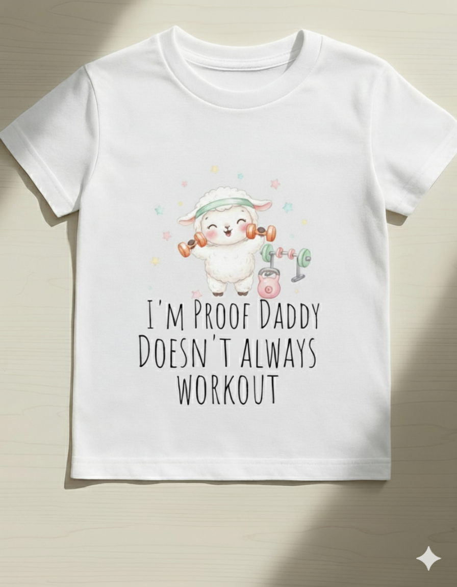 I’m Proof Daddy Doesn’t Always Work Out t-shirt– Funny Baby Shower Gift from Dad