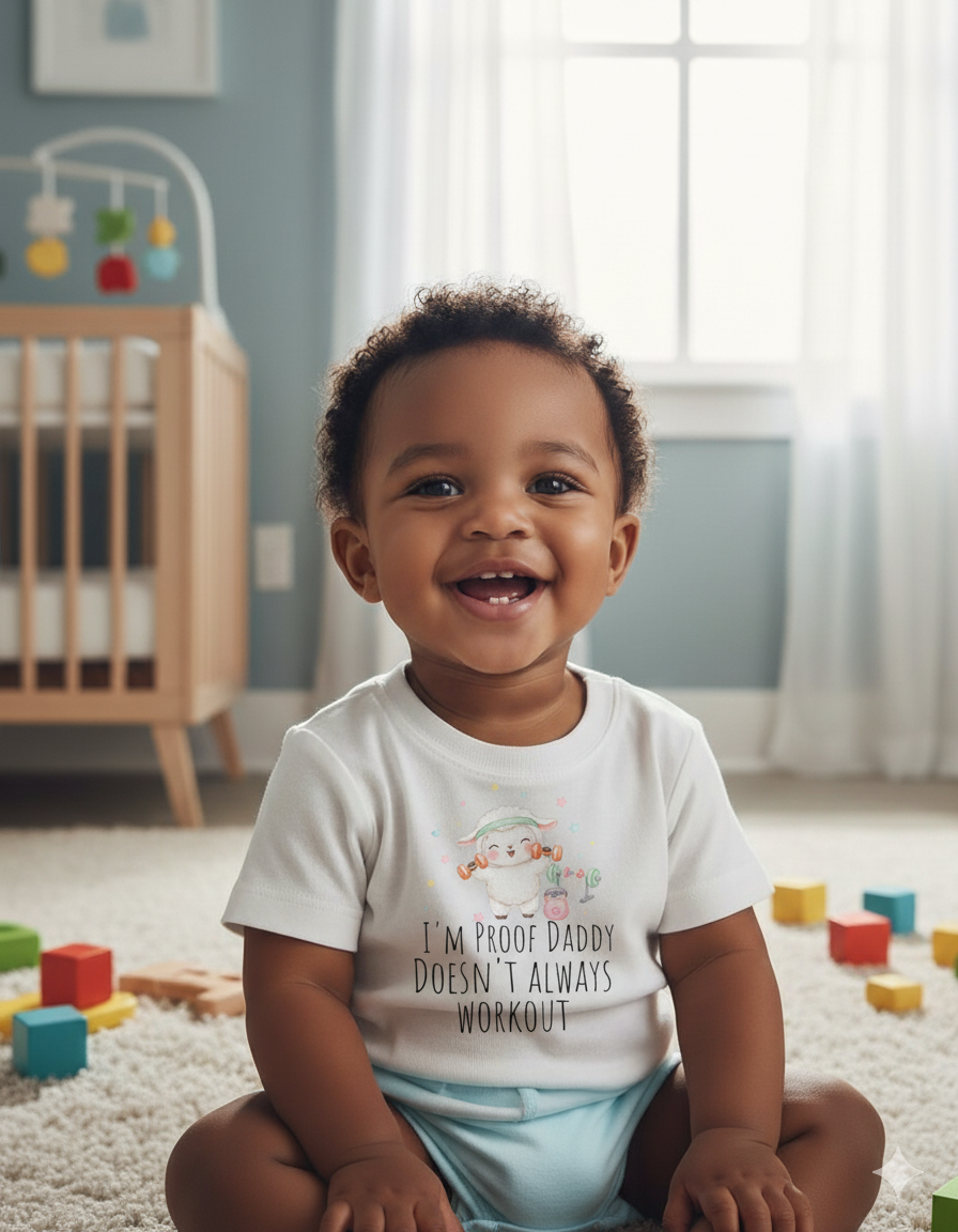 I’m Proof Daddy Doesn’t Always Work Out t-shirt– Funny Baby Shower Gift from Dad