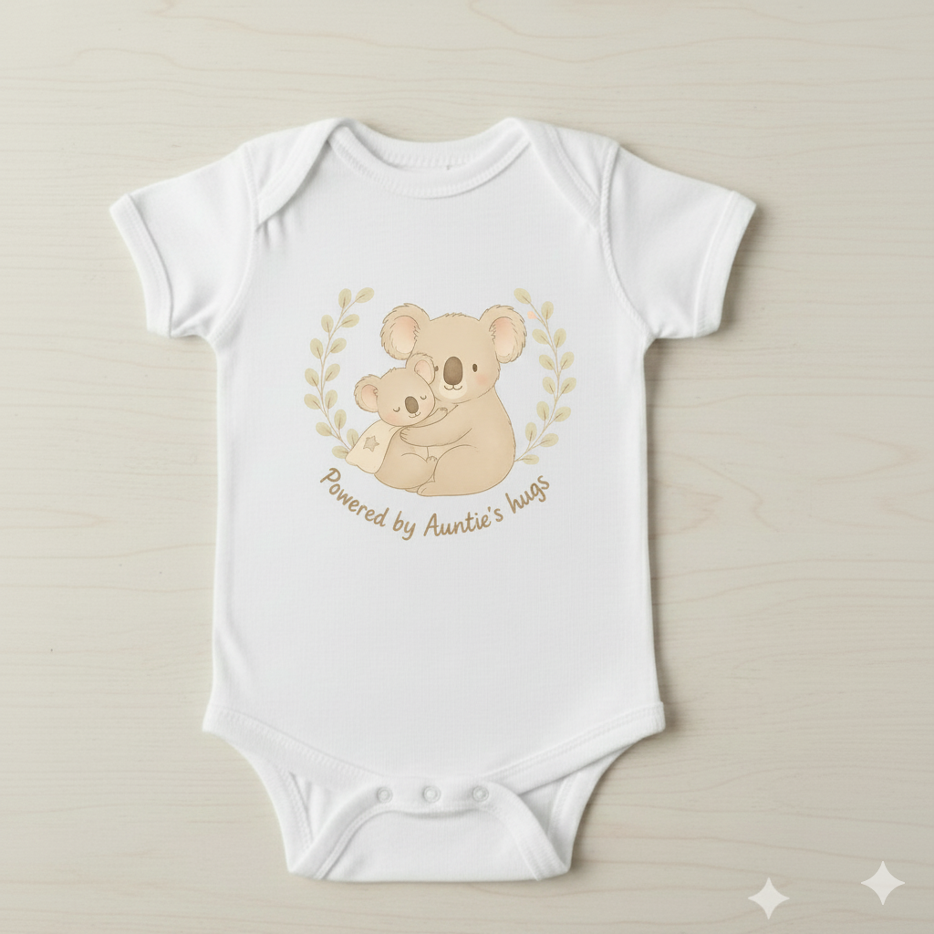 Cute Auntie Baby Bodysuit | Powered by Auntie's Hugs Funny Onesie | Shower gift