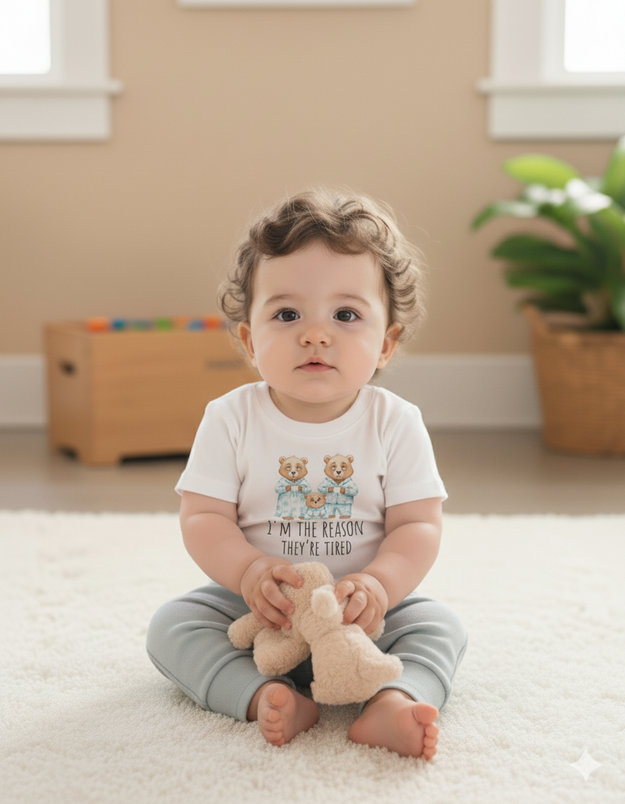I’m the Reason They’re Tired – Funny Baby boy girl T-Shirt baby shower gift idea