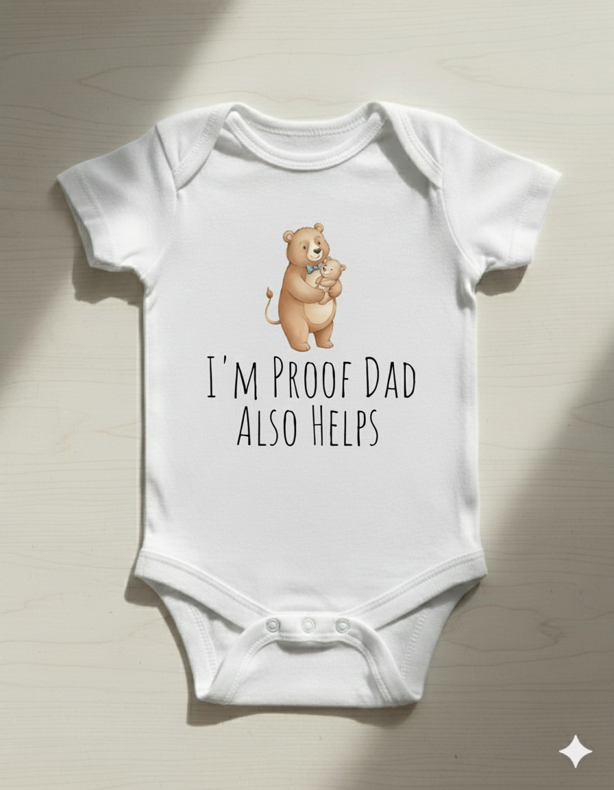 Cute Bear Dad & Son Organic Cotton Baby Bodysuit | Funny I'm Proof Dad Also Help