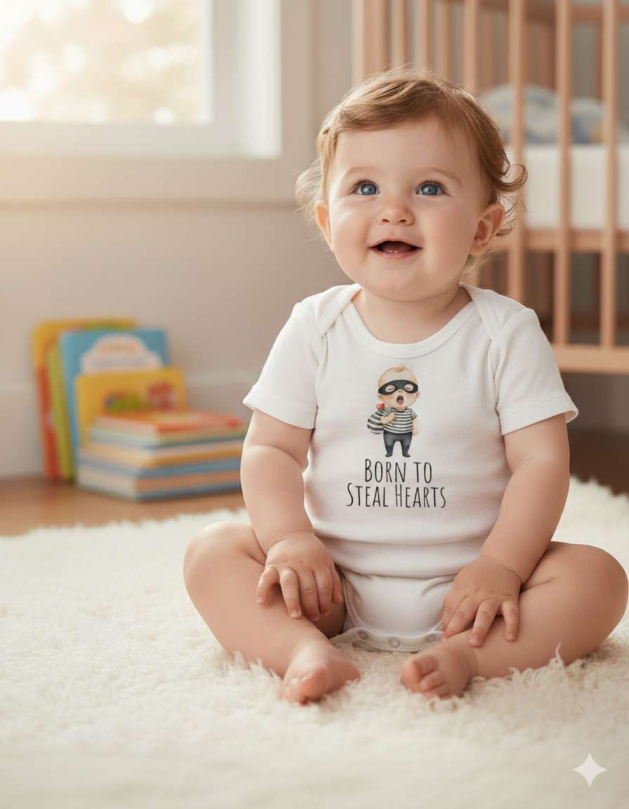 Born to Steal Hearts Onesie – Cute ,Birth Announcement Baby Shower Gift