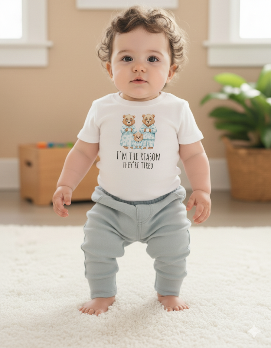 I’m the Reason They’re Tired – Funny Baby boy girl T-Shirt baby shower gift idea