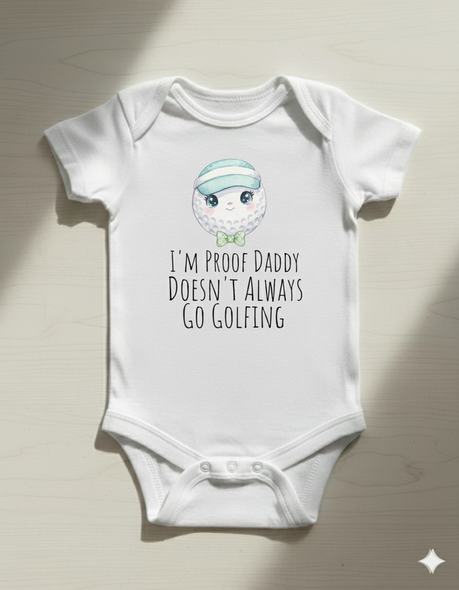 I’m Proof Daddy Doesn’t Always Go Golfing Onesie – Funny Baby Bodysuit Gift dad