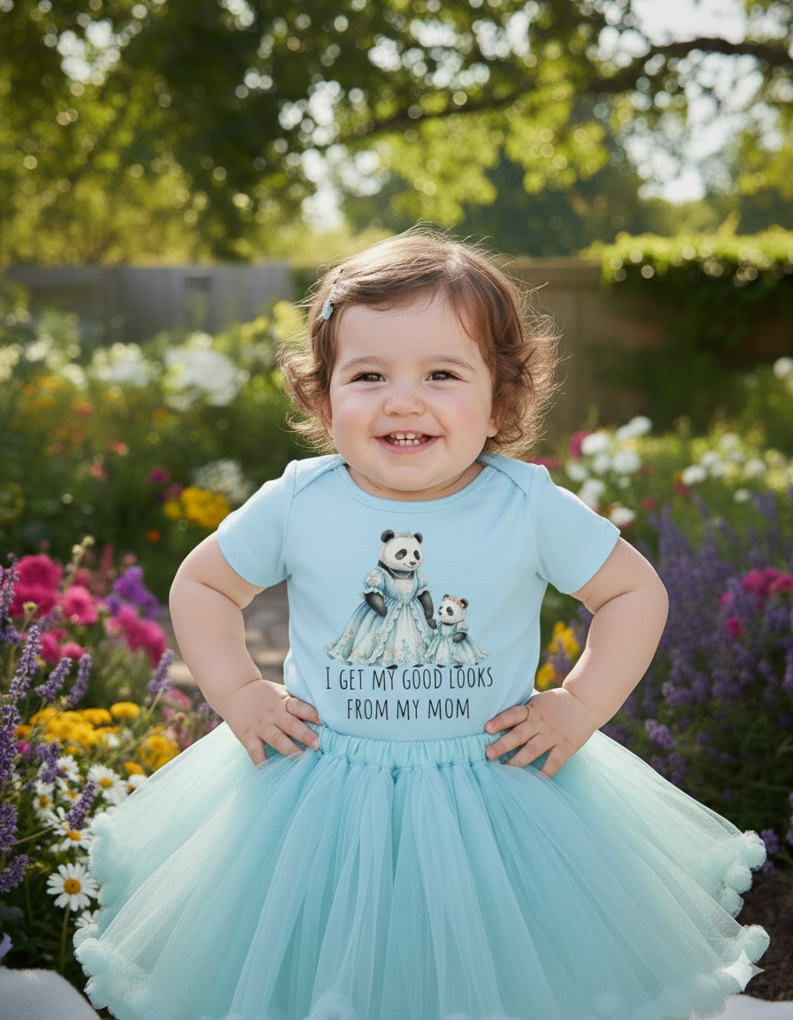 I Get My Good Looks From My Mom – Funny Baby T-Shirt gift for son daughter,Baby Shower Gift