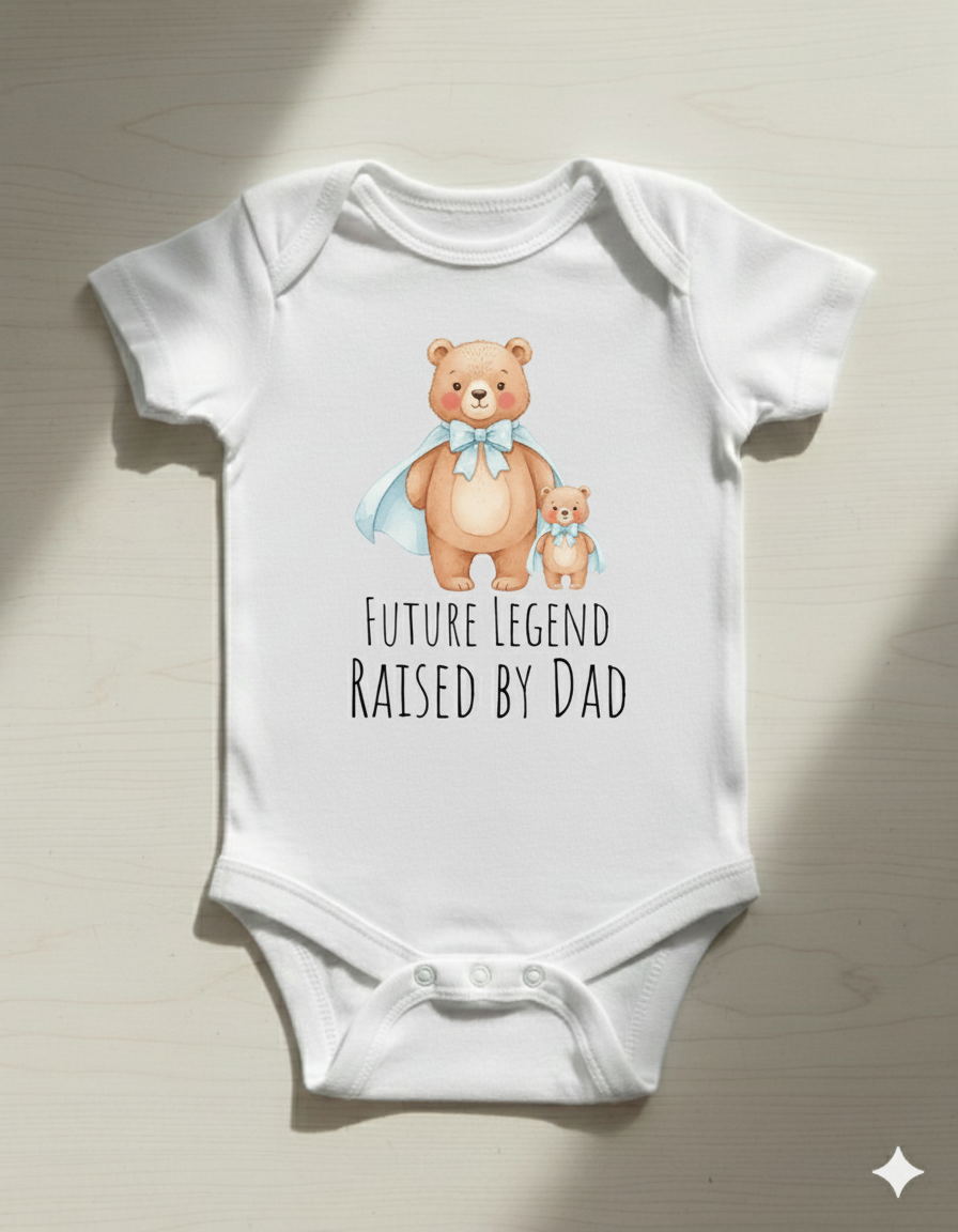 Future Legend, Raised by Dad Onesie – Funny Baby Shower Gift from Dad