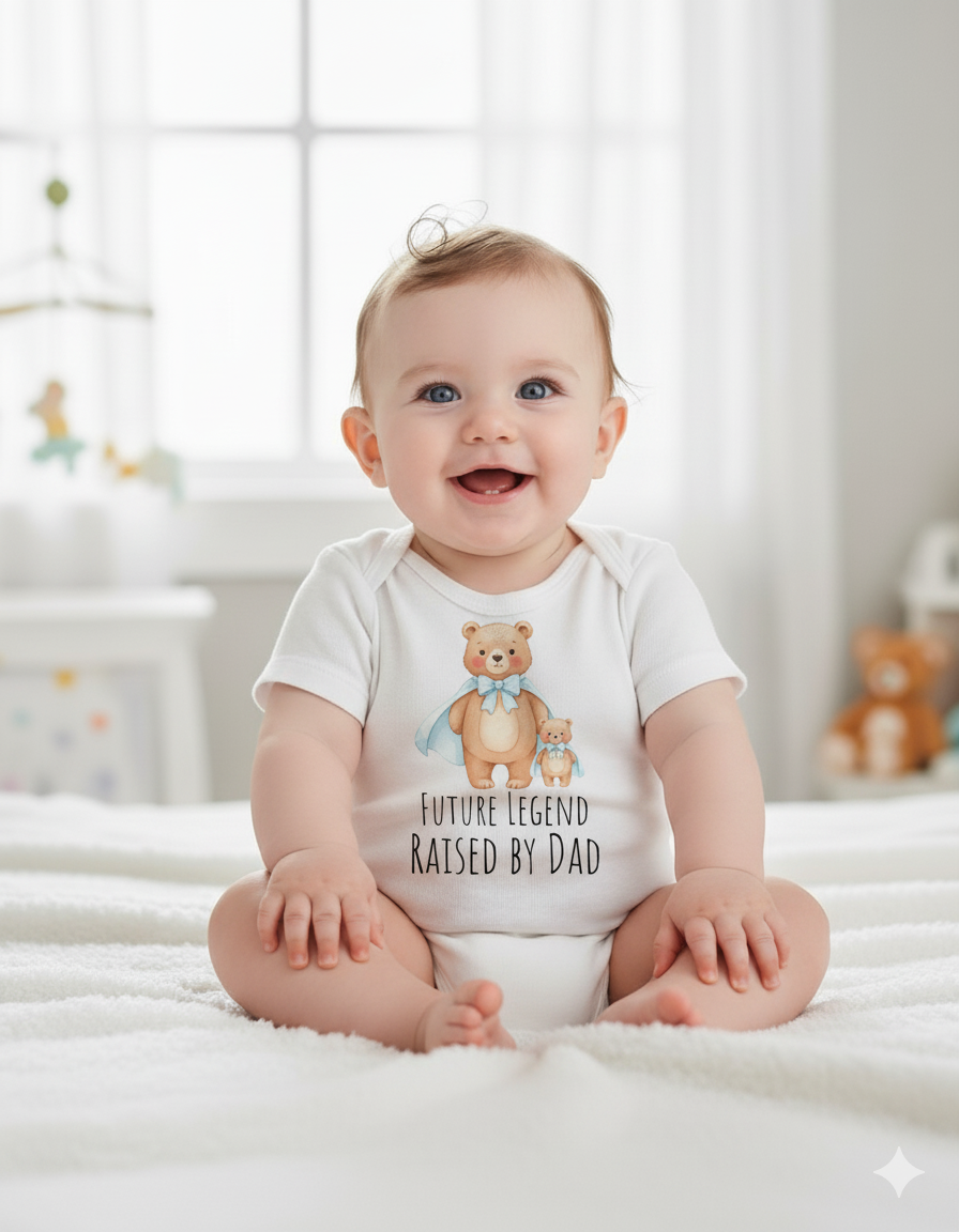 Future Legend, Raised by Dad Onesie – Funny Baby Shower Gift from Dad
