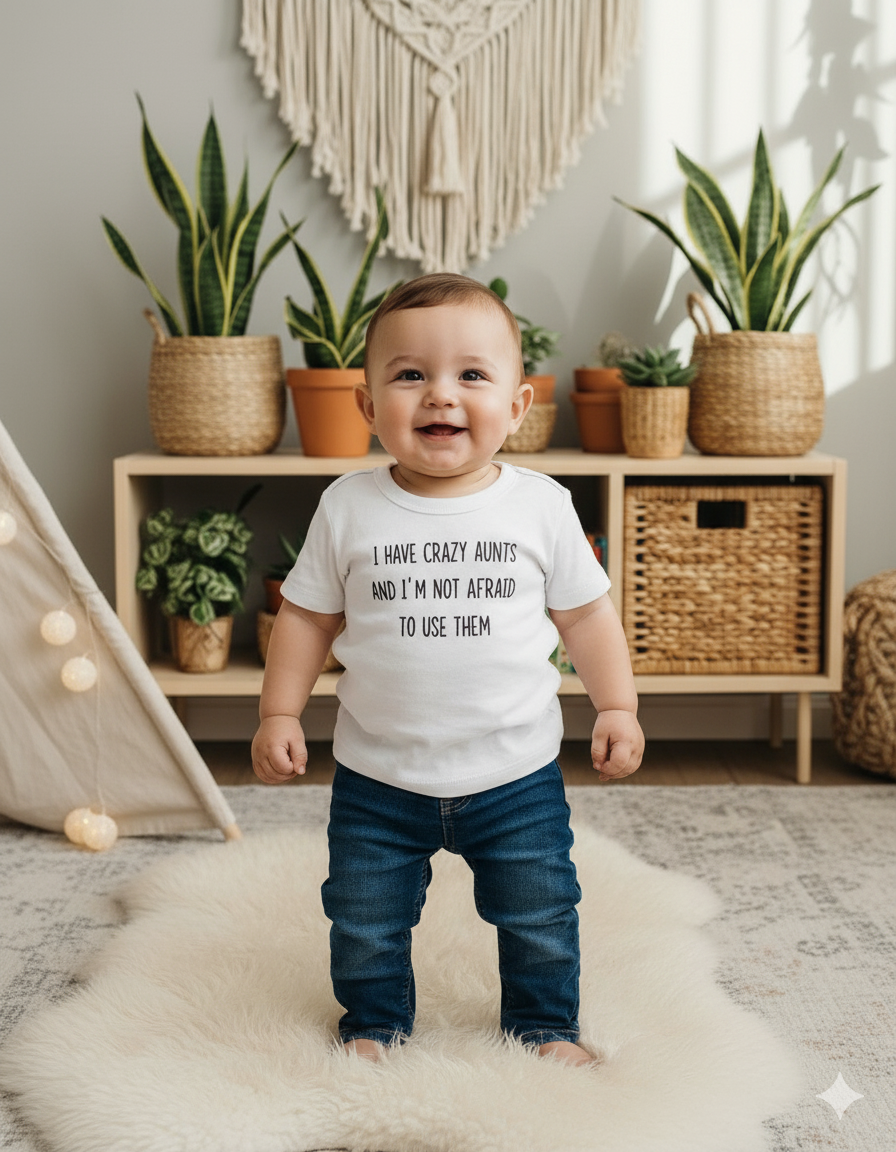 I Have Crazy Aunts Baby T-Shirt – Funny Gift from Aunt for Niece or Nephew