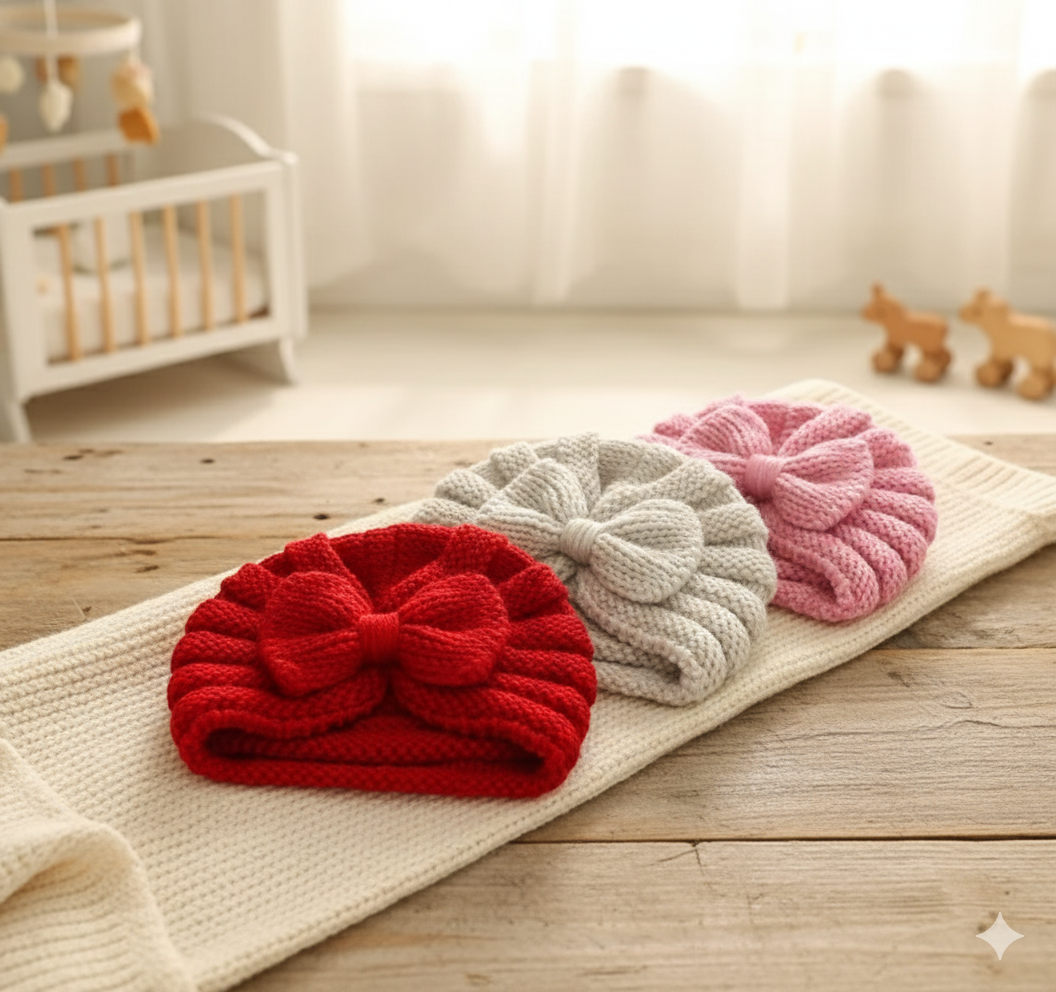 Adorable Baby Gift Set: Heart Sweater, 3 Knitted Headbands & Cuddly Bear Toy