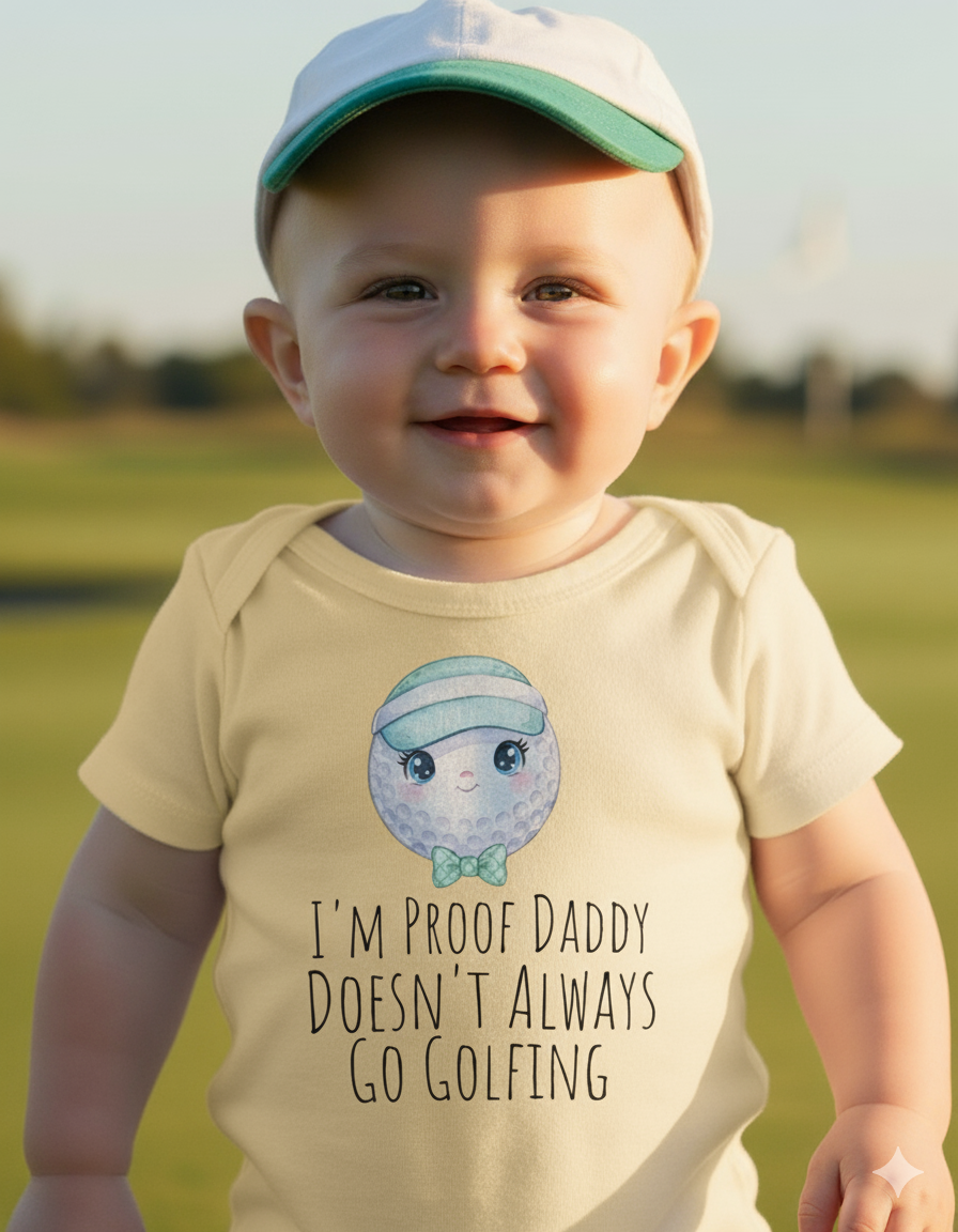 I’m Proof Daddy Doesn’t Always Go Golfing Onesie – Funny Baby Bodysuit Gift dad