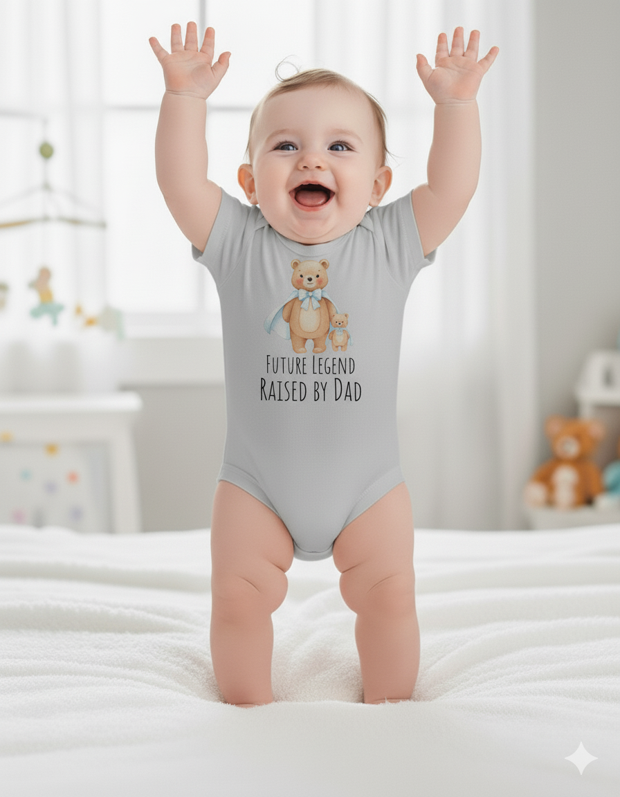 Future Legend, Raised by Dad Onesie – Funny Baby Shower Gift from Dad