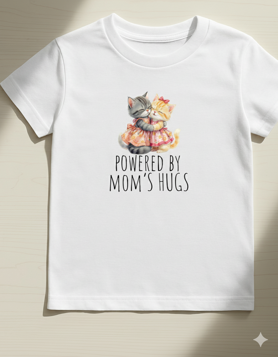 Powered by Mom’s Hugs – Cute Baby Jersey T-Shirt boy or girl baby shower gift