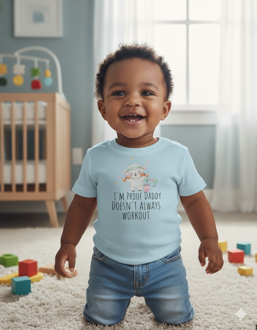 I’m Proof Daddy Doesn’t Always Work Out t-shirt– Funny Baby Shower Gift from Dad