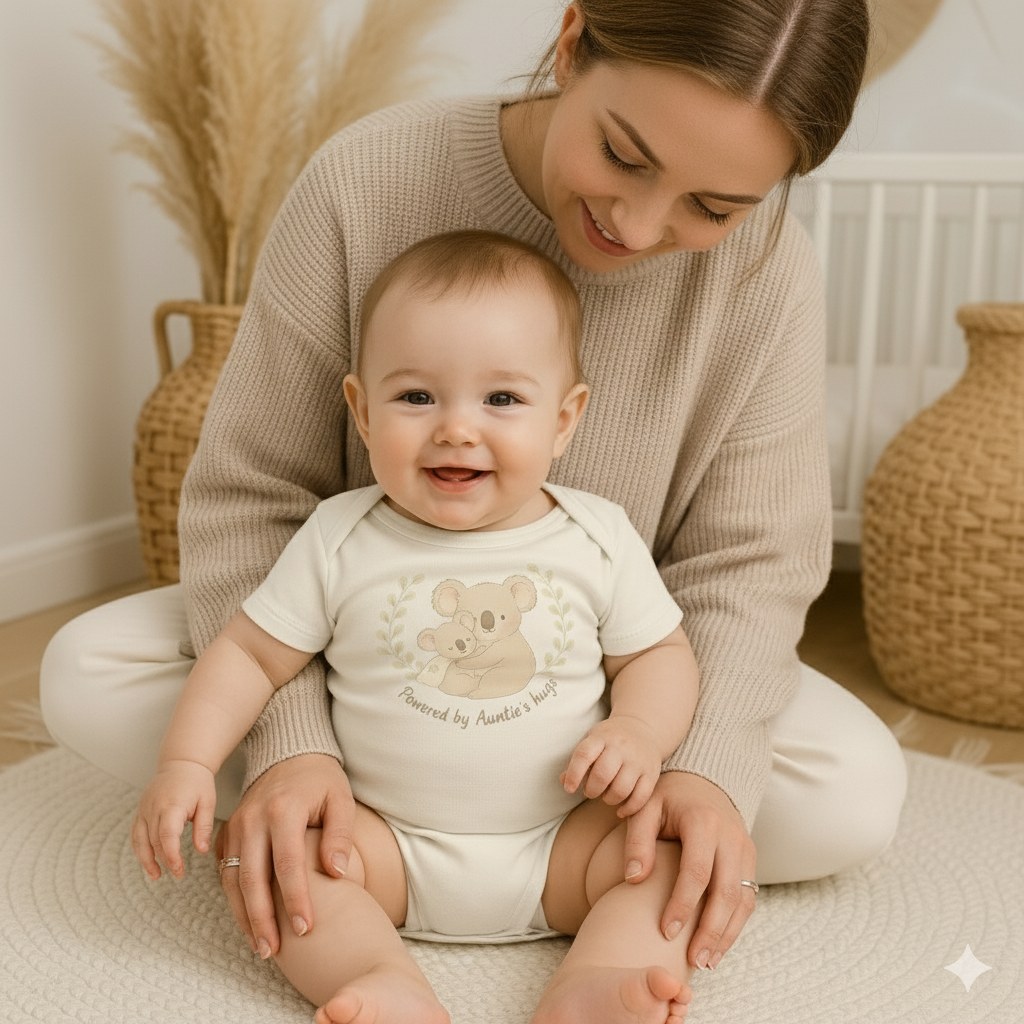 Cute Auntie Baby Bodysuit | Powered by Auntie's Hugs Funny Onesie | Shower gift