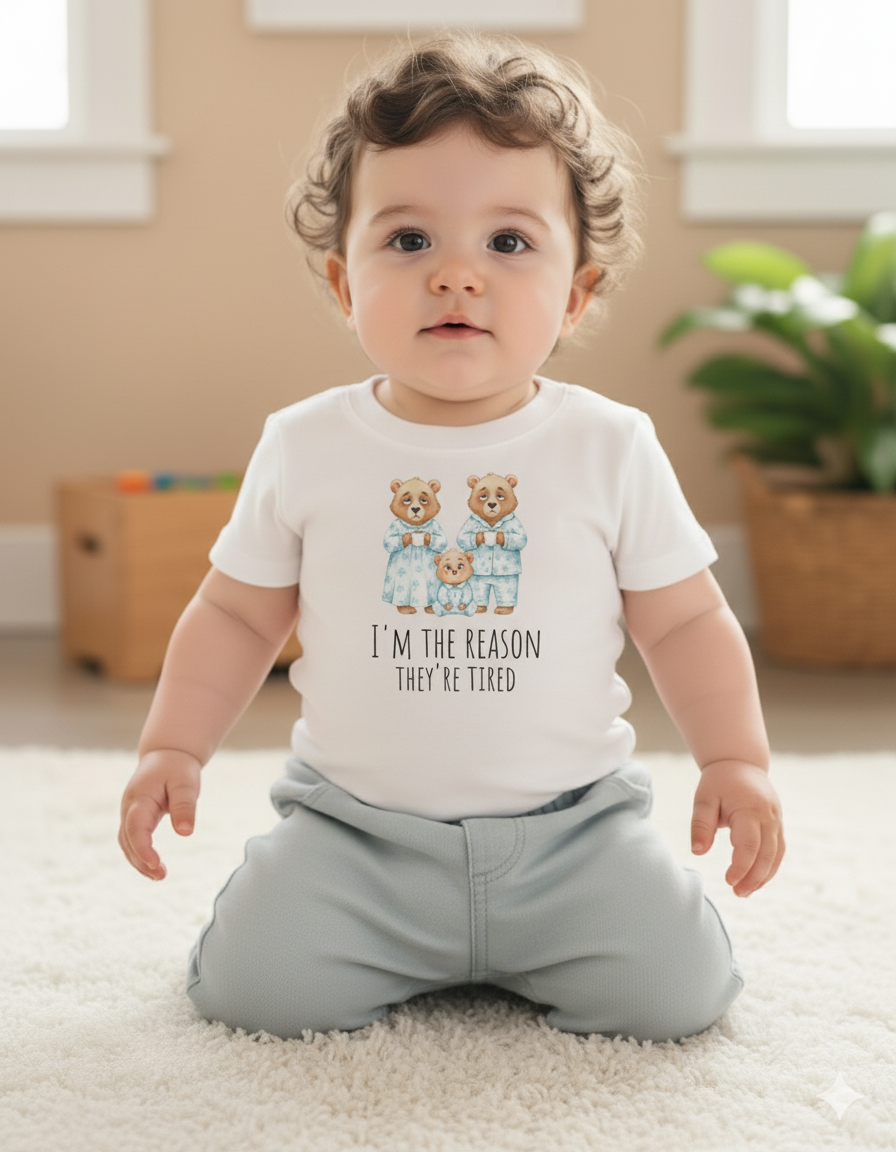 I’m the Reason They’re Tired – Funny Baby boy girl T-Shirt baby shower gift idea