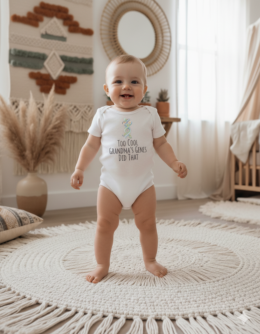 “Too Cool — Grandma’s Genes Did That | Funny Baby Onesie | Cute Grandson Bodysuit | Grandma Gift | Baby Shower Outfit”