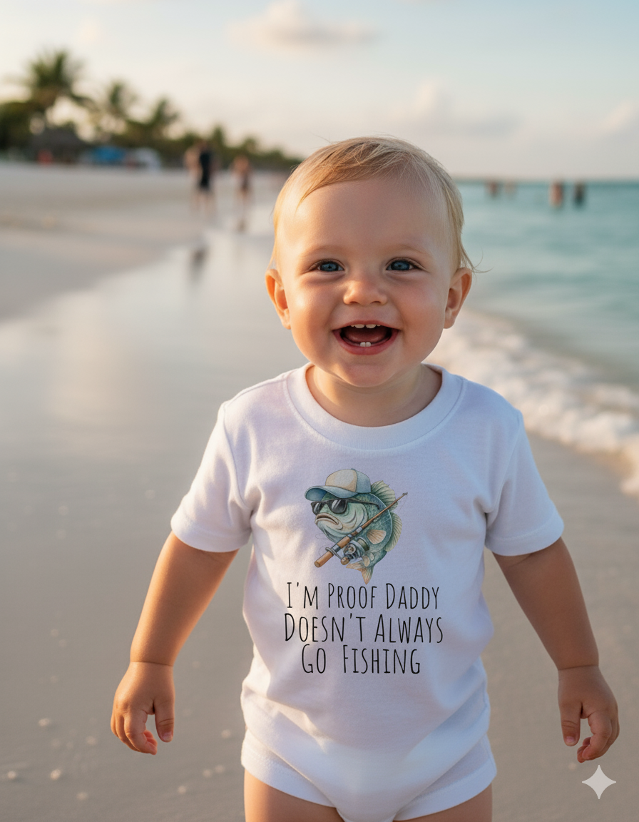 I’m Proof Daddy Doesn’t Always Go FishingT-shirt  – Funny Baby Shower Dad gift