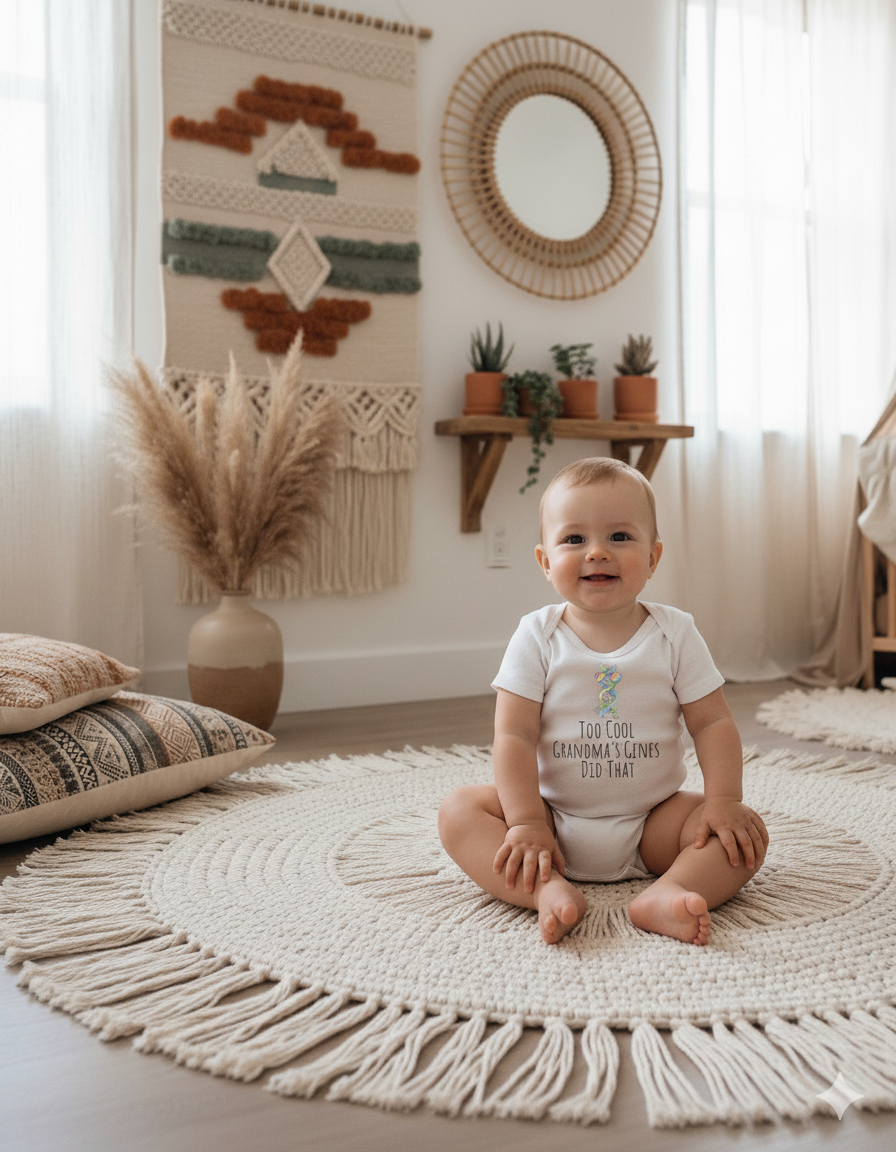 “Too Cool — Grandma’s Genes Did That | Funny Baby Onesie | Cute Grandson Bodysuit | Grandma Gift | Baby Shower Outfit”