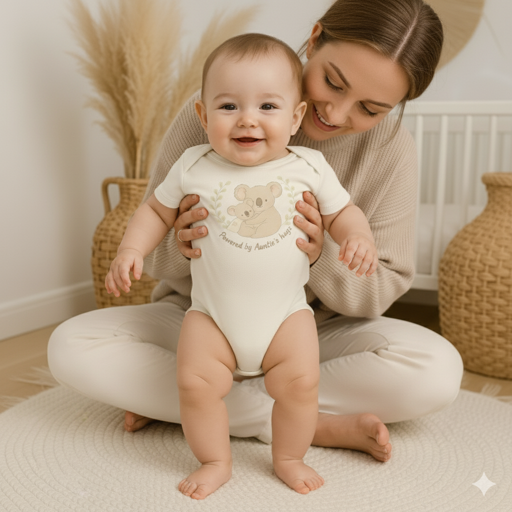 Cute Auntie Baby Bodysuit | Powered by Auntie's Hugs Funny Onesie | Shower gift